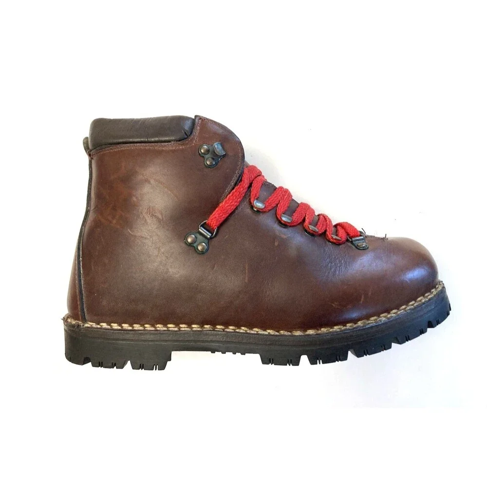 Vintage Leather Italian Mountaineering Hiking Boots Vibram Work Soles Men's 9D